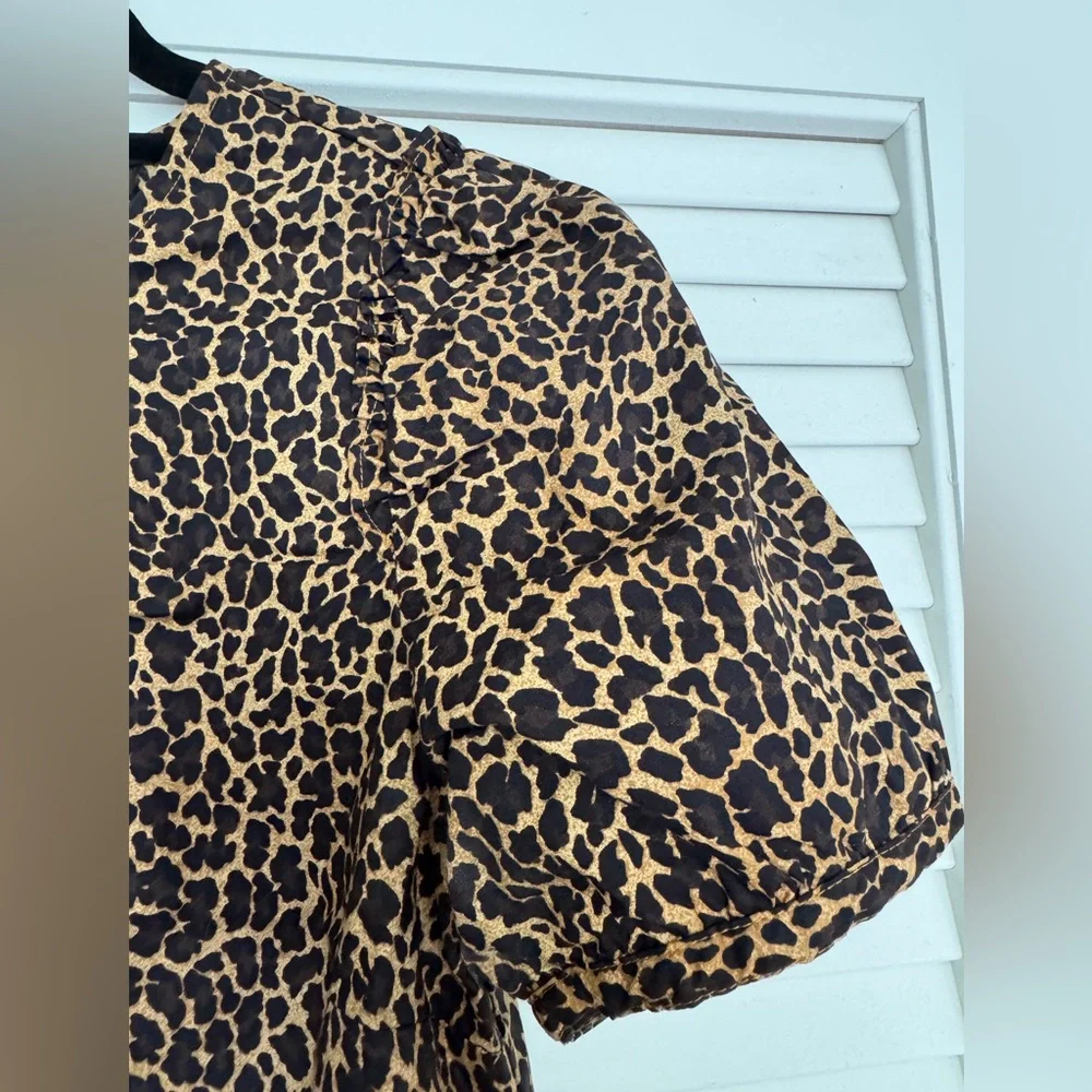 NWOT J. Crew Animal Print Puff Sleeve Blouse 100% cotton - Picture 2 of 6